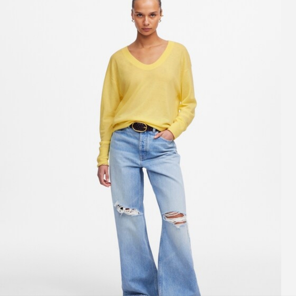 Madewell Cashmere U-Neck Pullover Sweater NV238 Size XS NEWYellow